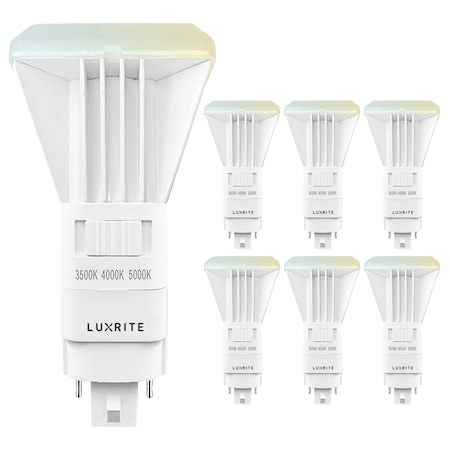 Luxrite Vertical PL LED CFL Replacement Light Bulbs 3 CCT Selectable 11W 1450LM G24/G24Q/GX24Q Base 6-Pack LR24567-6PK